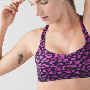 Lululemon Free To Be Sports Bra Cherry Cheetah Print Size 6 Purple Black Navy